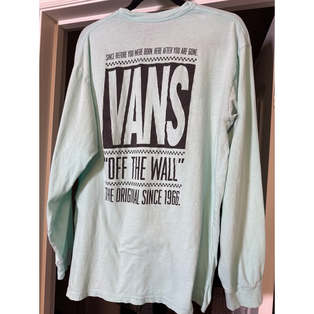 Vans Off The Wall Long Sleeve T Mint Green Graphic Shirt Size L Skate Streetwear